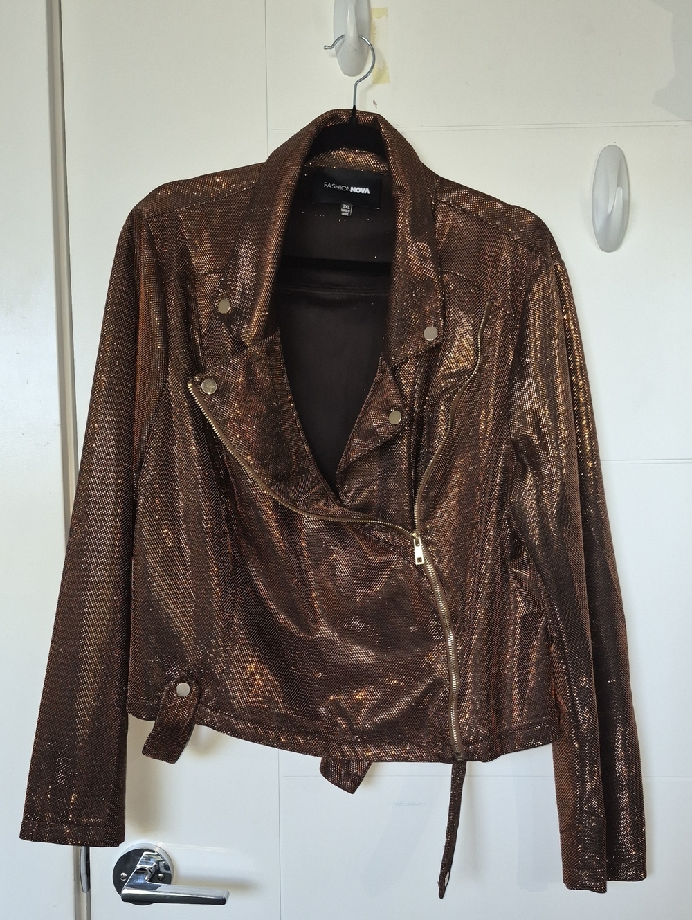 Fashion Nova Metallic Copper Moto Jacket